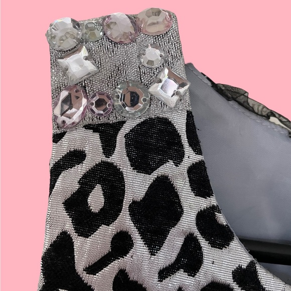 GUESS Kids Sz 10-12 black and silver cheetah print party dress with jewel detail - Picture 5 of 8